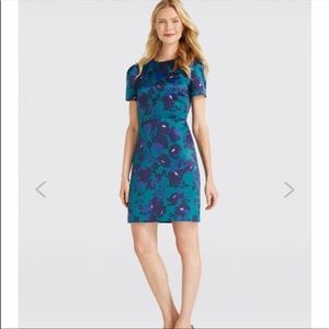 Draper James Silk Floral Teal Fitted Dress